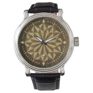 Arabiska Geometric Mönster Wooden Effect Watch Armbandsur