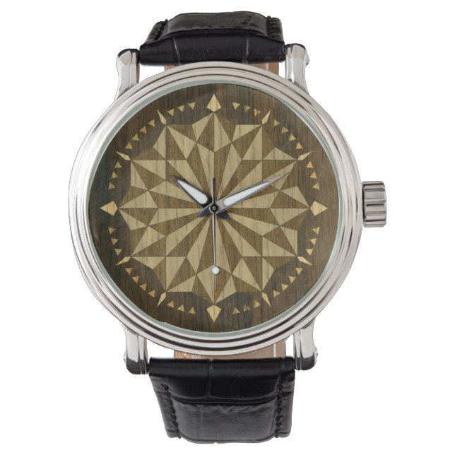 Arabiska Geometric Mönster Wooden Effect Watch Armbandsur (Framsida)