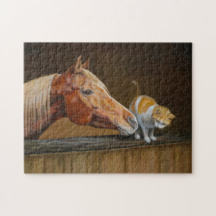 Arabiska hästar med barn Cat Equestrian Puzzle Pussel