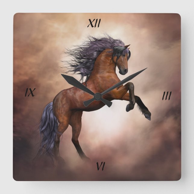 Arabiska Horse Wall Clock Fyrkantig Klocka (Framsida)