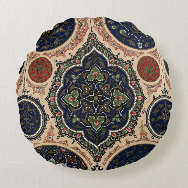 Arabiska intricate Retro Mönster Rund Kudde (Framsidan)