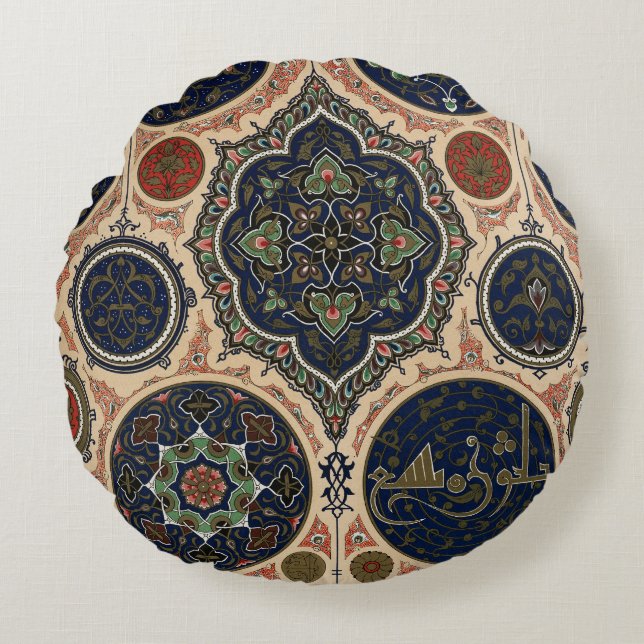 Arabiska intricate Retro Mönster Rund Kudde (Framsidan)