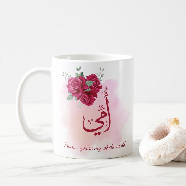 Arabiska Mors dag-kalligrafi med Ro - hjärta Kaffemugg (Med munk)