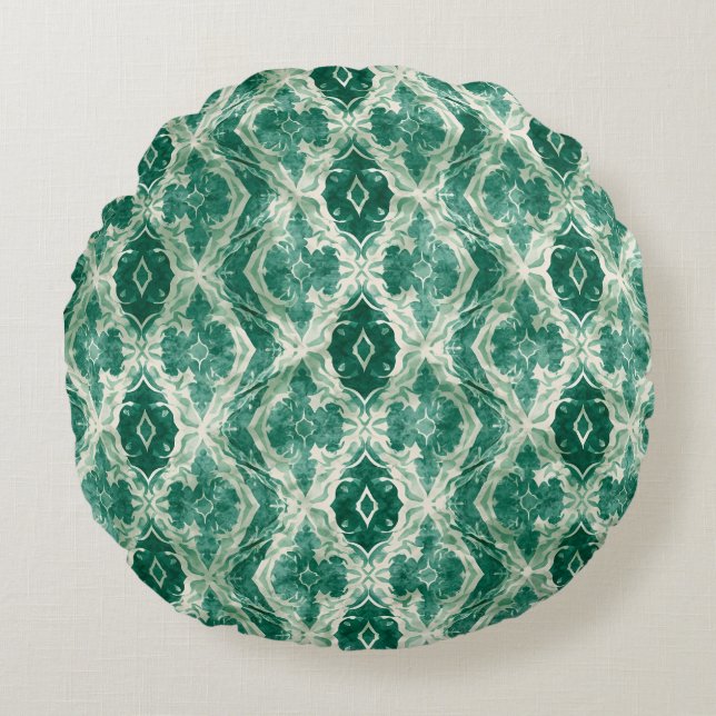Arabiska Motif Wall Art - Grönt Ornamental Mönster Rund Kudde (Framsidan)