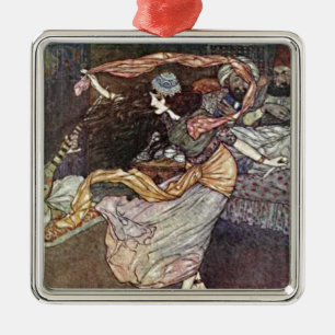 Arabiska nätter Dancing Girl med Scarves Illustra Julgransprydnad Metall