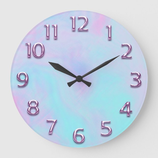 Arabiska Number Rosa Holograph Blue-Abstrakt Stor Klocka (Framsida)