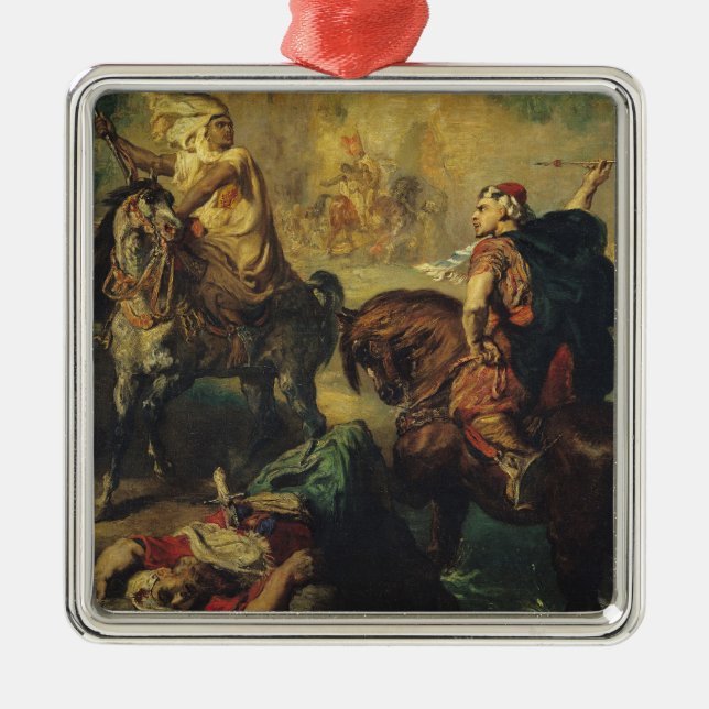 Arabiska stam- chefer i tvekamp julgransprydnad metall (Framsidan)