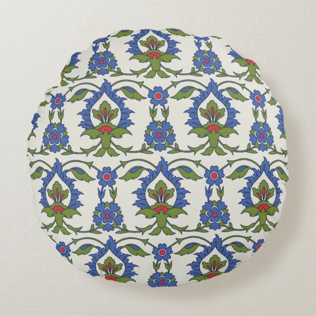 Arabiska traditioner: Iznik Tile Sömlös. Rund Kudde (Framsidan)