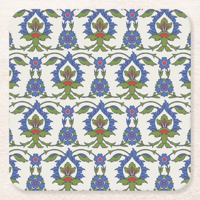 Arabiska traditioner: Iznik Tile Sömlös. Underlägg Papper Kvadrat (Framsidan)