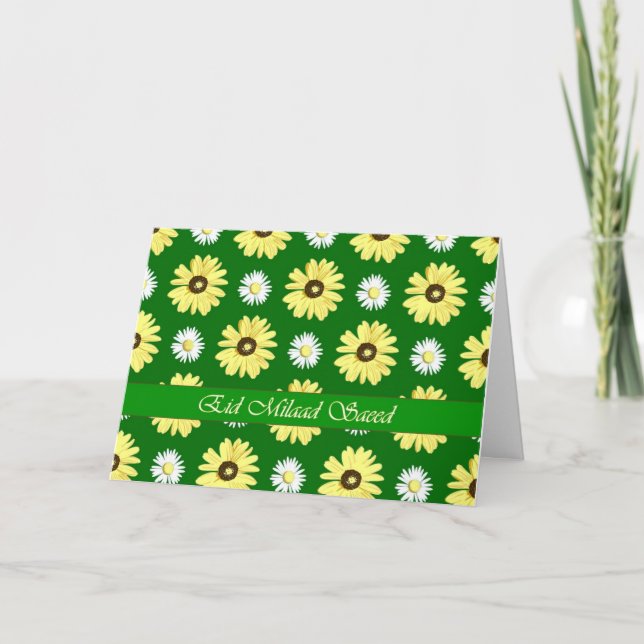 Arabiskafödelsedagdaisy på grönt hälsningkort kort (Framsida)