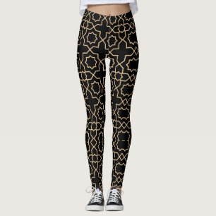 Arabiskt islamskt guld svart mönster leggings