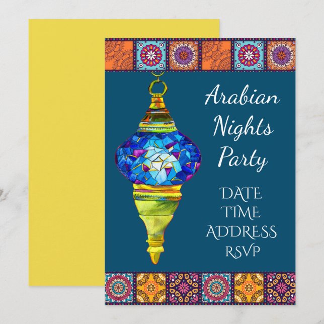 Arabiskt Natt Lanterns party-tema Inbjudningar (Fram/baksida)