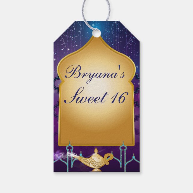 Arabiskt nattljus Guld Magic Lamp Party Presentetikett (Framsidan)