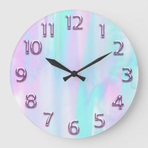 Arabiskt tal Rosa Holograph Blue Pastel Stor Klocka