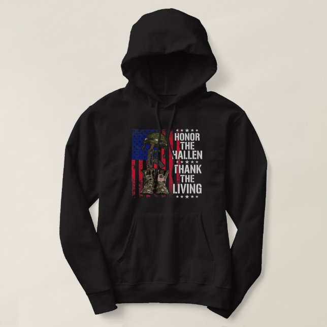 Ärade Fallen, tack till den levande veterandagen F Hoodie (Design framsida)