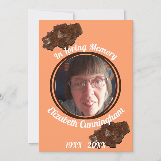 Aragonite Crystal Memory Dikt Photo Memorial Card Inbjudningar (Framsida)