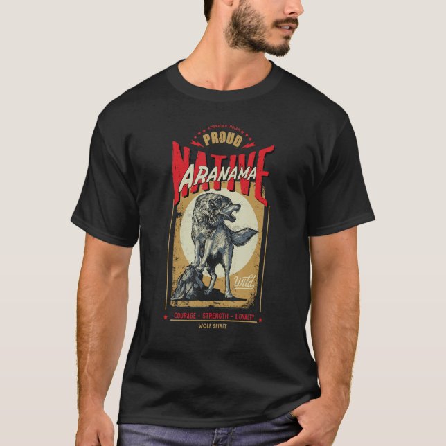 Aranama Native American Indian Born Wolf Spirit Re T Shirt (Framsida)