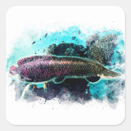 Arapaima Monster Fish Watercolor Pirarucu Paiche Fyrkantigt Klistermärke