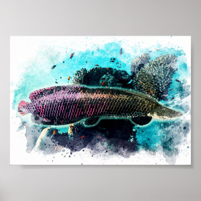 Arapaima Monster Fish Watercolor Pirarucu Paiche Poster (Framsidan)