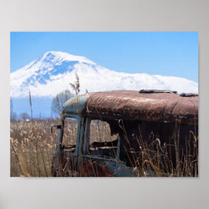 Ararat-berget och buss som poster rostfritt