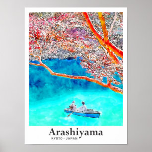 Arashiyama Kyoto Travel Watercolor Hand plockade Poster