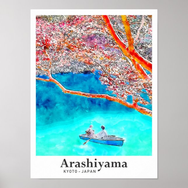 Arashiyama Kyoto Travel Watercolor Hand plockade Poster (Framsidan)