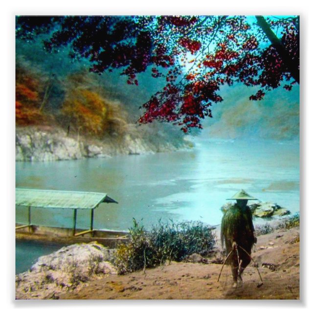 ARASHIYAMA TAKAGI Glass Magic Lantern Slide Fototryck (Framsidan)