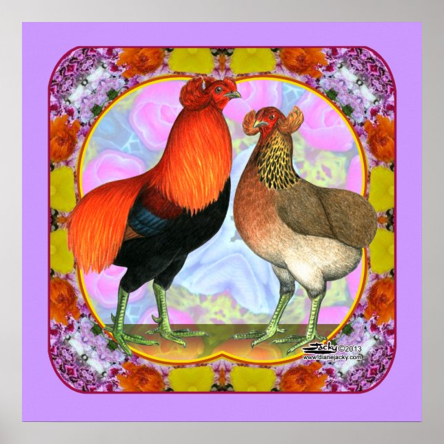 Araucana Chickens Art nouveau Poster (Framsidan)