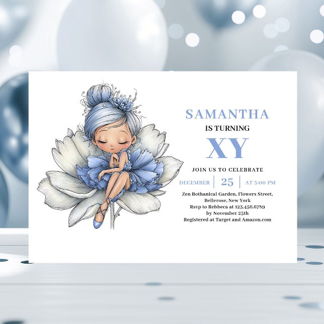 Ärbar Blå Älva Flicka 5-årsdag Pastell Inbjudningar (Precious Blue Fairy Girl 5th Birthday Pastel invitation)