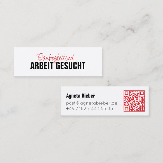 Arbeit gesucht  mini visitkort (Fram/baksida)