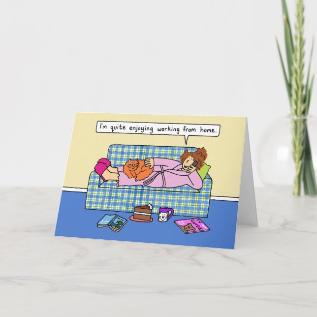 Arbeta från Home Covid 19 Självisolerad Tecknad Kort (Framsida)