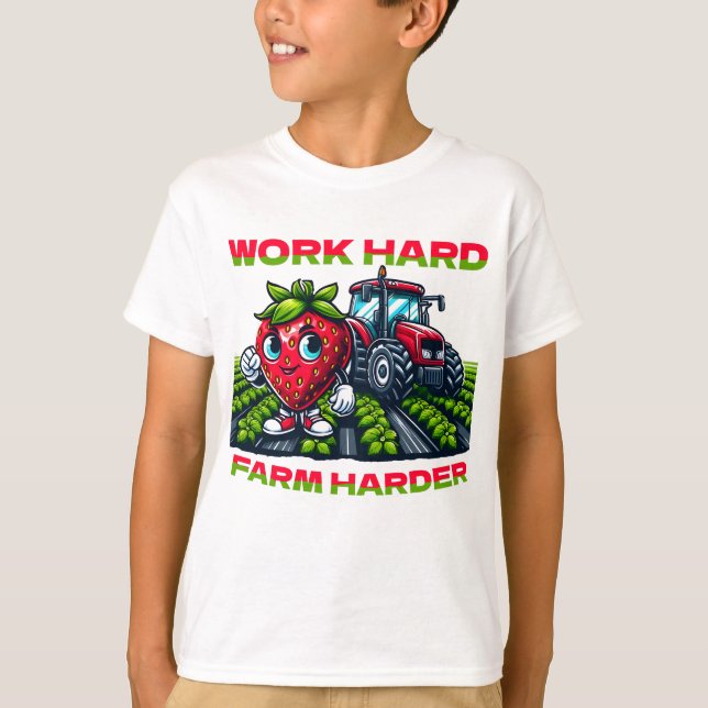 Arbeta hårt, Farm Harder Funny Tractor T Shirt (Framsida)