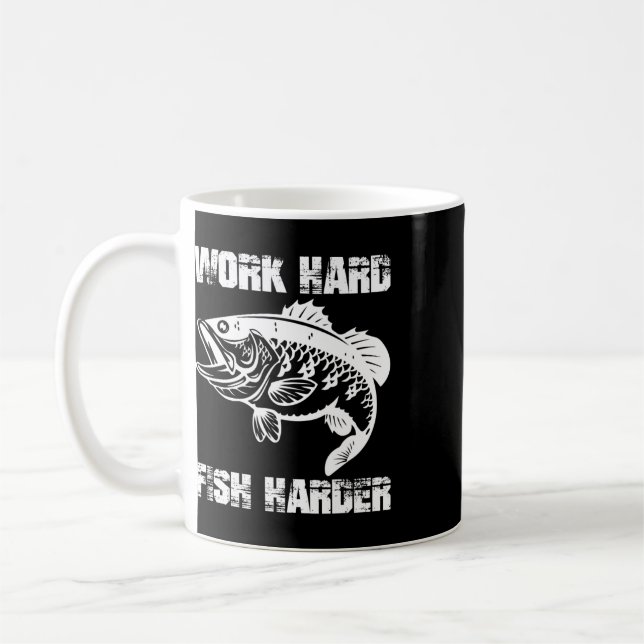 Arbeta hårt, fiska hårdare Fiske Fiskare Rolig Fis Kaffemugg (Vänster)