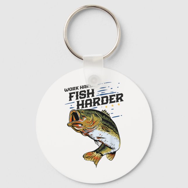 Arbeta hårt fiska hårdare rolig B fiske angler fis Nyckelring (Framsida)