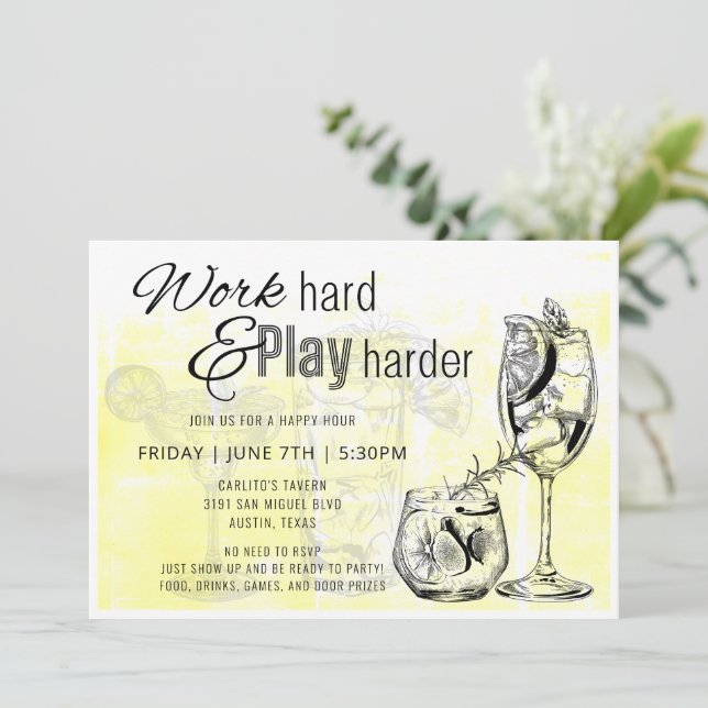 Arbeta hårt för att spela upp Lycklig Hour Inbjuda Inbjudningar (Stående Fram)