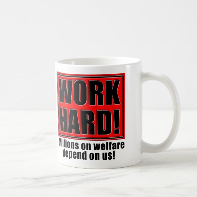 Arbeta hårt för välfärd, roligt eller Resemugg Kaffemugg (Höger)