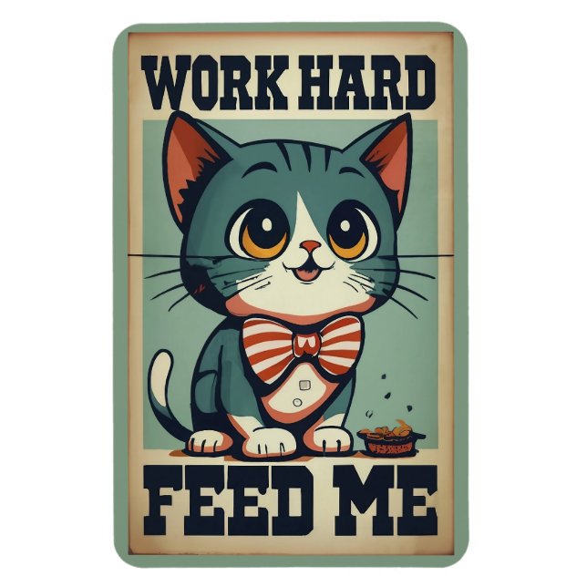 Arbeta hårt gammalt Vintage Katt Magnet (Vertikal)