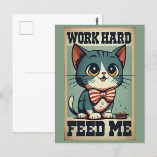 Arbeta hårt gammalt Vintage Katt Vykort