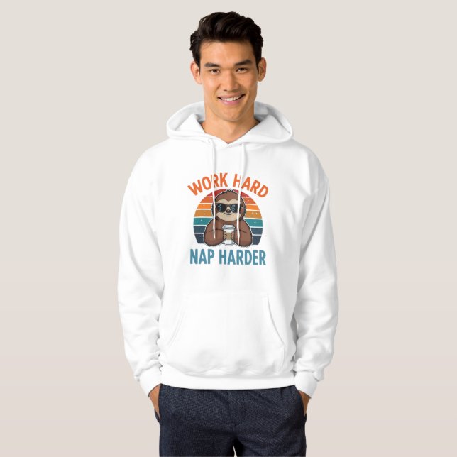 Arbeta hårt, sov ännu hårdare Tröja Hoodie (Hel framsida)