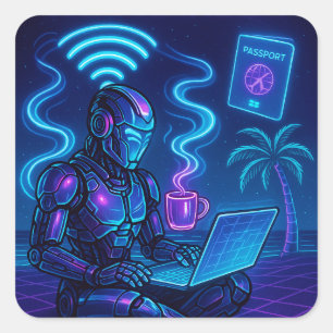Arbeta hårt WiFi Harder Cyberpunk Robot Decal Fyrkantigt Klistermärke
