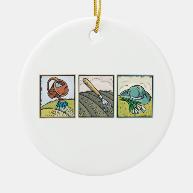 Arbeta i trädgården julgransprydnad keramik (Framsidan)