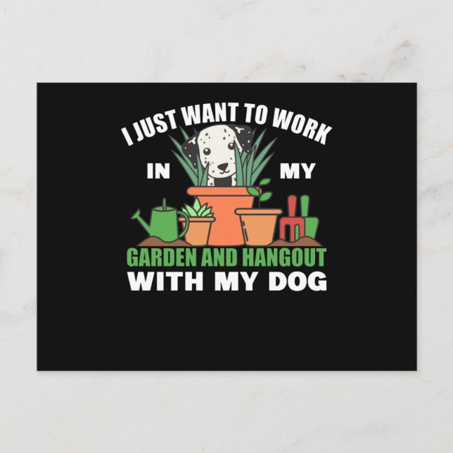 Arbeta i trädgården och umgås med hunden vykort (Framsida)