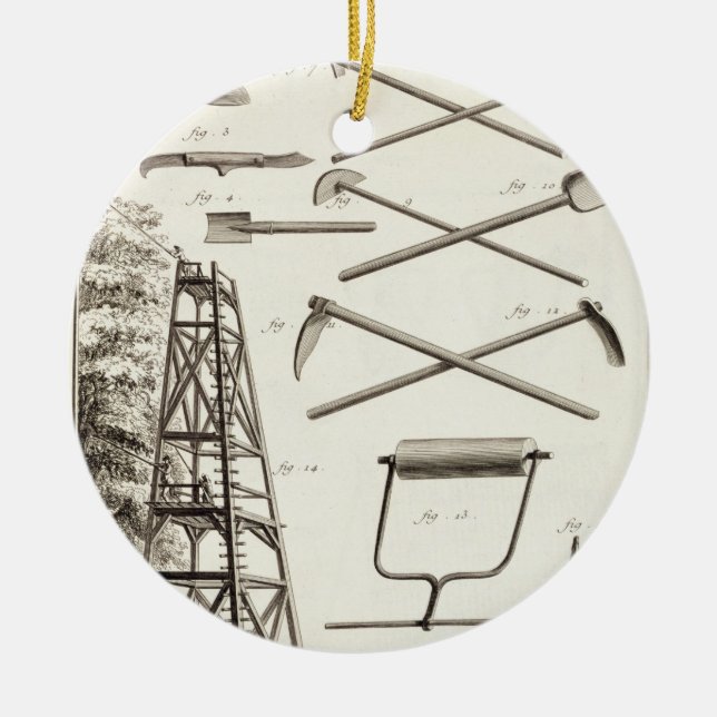 Arbeta i trädgården verktyg och en mobil beskära julgransprydnad keramik (Framsidan)