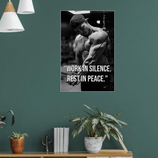 Arbeta i Tystnad Vila i Fred Gym Motivation Citat Poster (Vardagsrum 1)