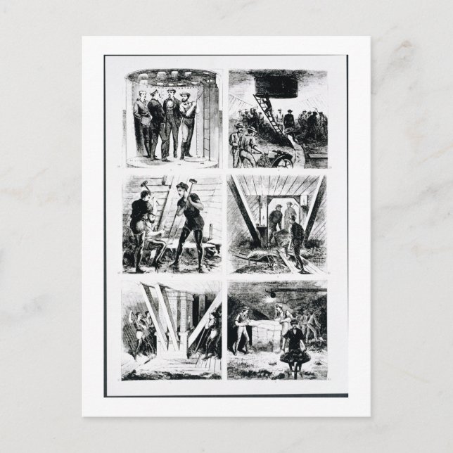 Arbeta inuti saxarna, bygga Brooklyn Bri Vykort (Framsida)