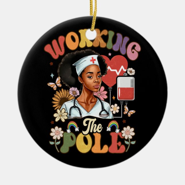Arbeta med Akutet för polsk finare ICU-sjuksköters Julgransprydnad Keramik (Framsidan)