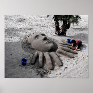 Arbeta med en sandskulptur i Marbella Poster