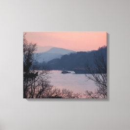 Arbeta med floden vid solnedgången canvastryck