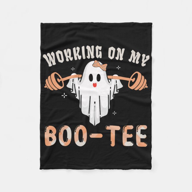 Arbeta med min Bootee Ghost Boo Gym Spooky Funny H Fleecefilt (Framsidan)