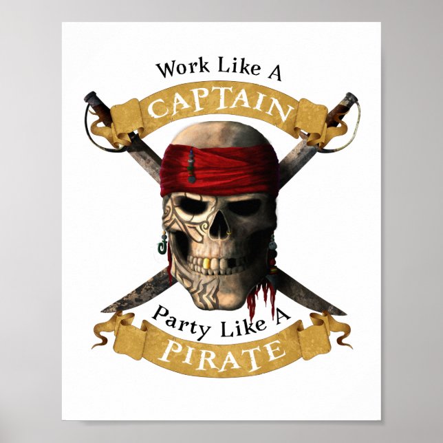 Arbeta som en kapten Party som en Pirat Skull Joll Poster (Framsidan)